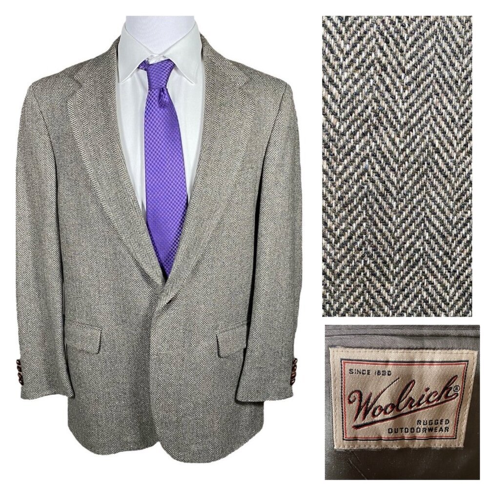 Vintage Woolrich Sport Coat Mens 44L Herringbone Tweed Blazer